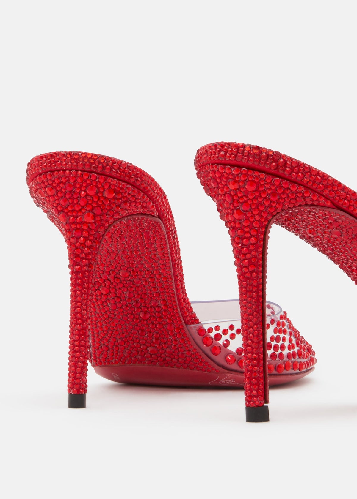 Juliette Red Crystal Flame Mules – rear view showing crystal flame, red, SimmiUnique