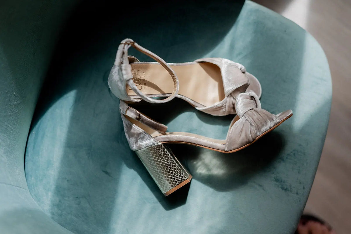 Silver Velvet Heels – side view