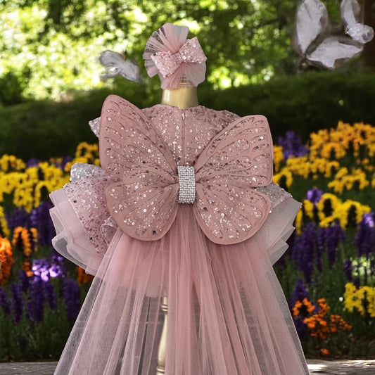Shiny White Butterfly Dress - Special Design Girl's Evening Dress
