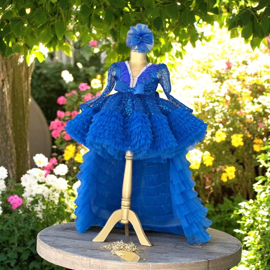 Cleopatra Saxe Blue Dress - Special Design Girl's Evening Dress – full outfit view