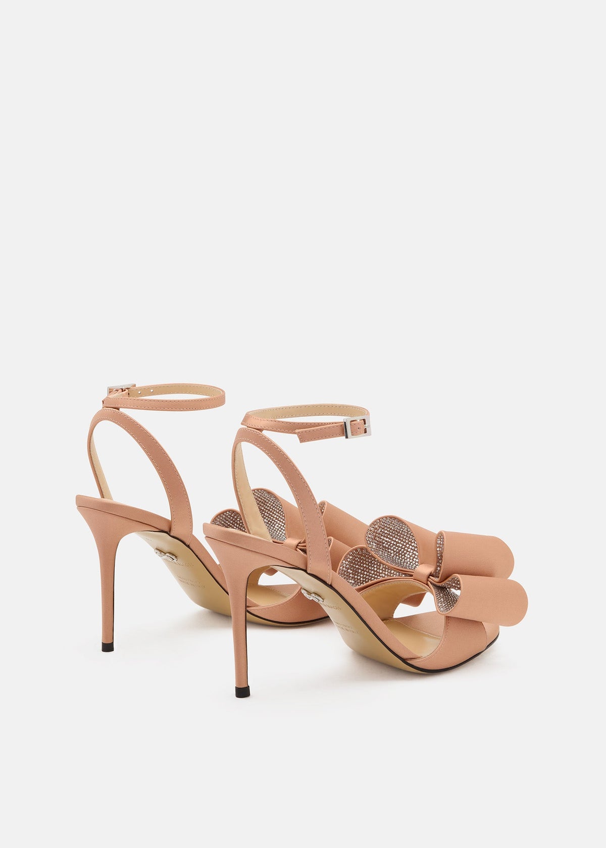 Solene Gold Brown Crystal Sandals – heel view showing crystal, satin, gold, brown, SimmiUnique