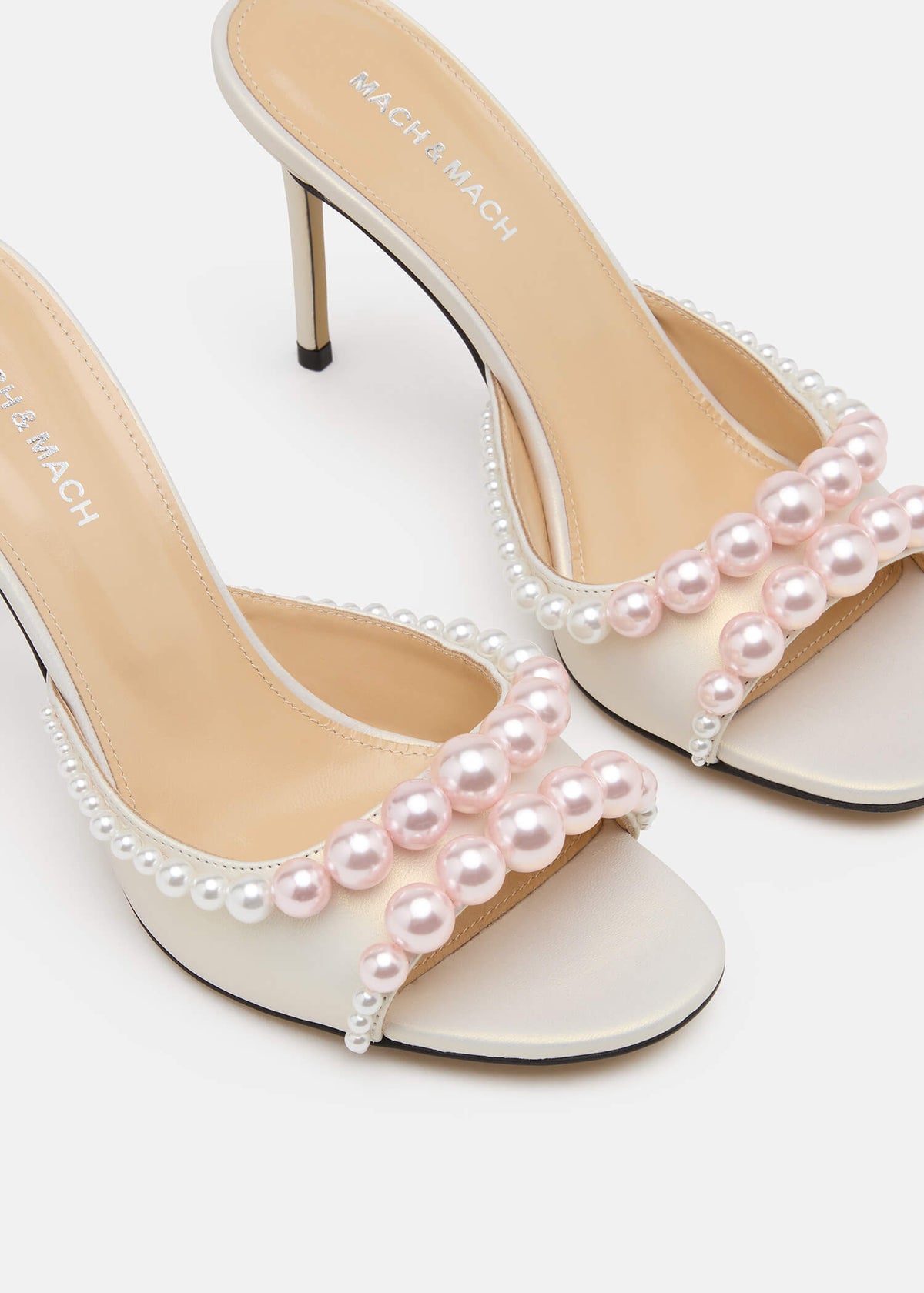 Theodora White Pearl Mules – rear view showing pearl, white, SimmiUnique