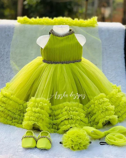 SUMMER NEW SEASON LACE GIRL DRESSES GREEN cemrestore