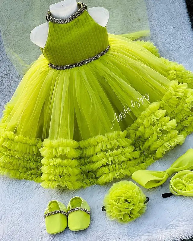 SUMMER NEW SEASON LACE GIRL DRESSES GREEN cemrestore