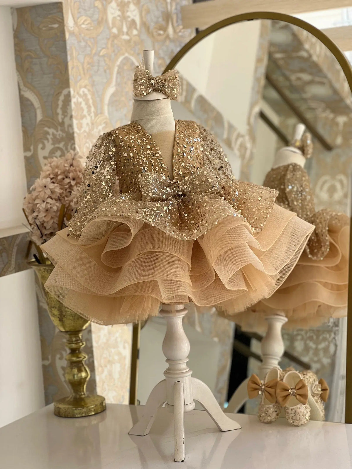 Toddler Gold Pageant Dress – close-up