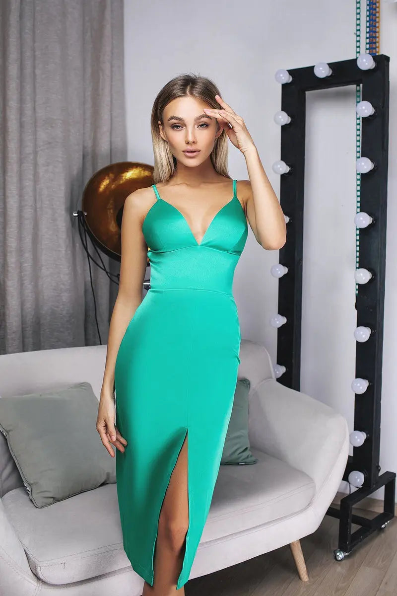 V-neck satin slip dress for women
