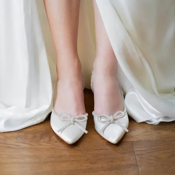 WHITE WEDDING SHOES, Party Block Heels Bridal Shoes, Pointed Toe Women's Heels, Luxury White Heels, Wedding Gifts simmiunique