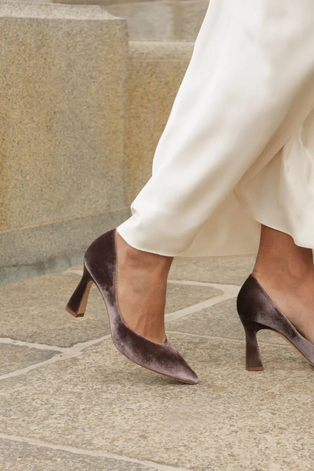 Wedding Shoes, Green Velvet Heels – close-up
