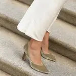 Wedding Shoes, Green Velvet Heels – side view