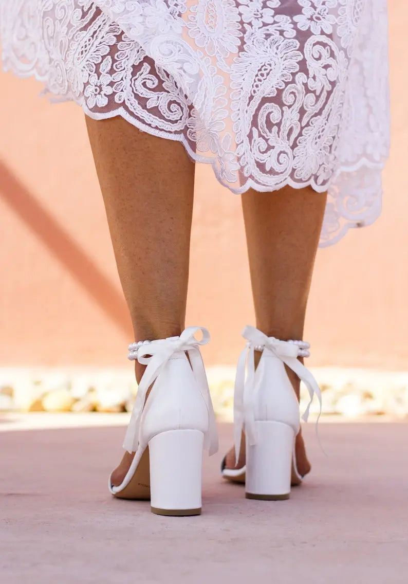 White Leather Block Heels – styled look