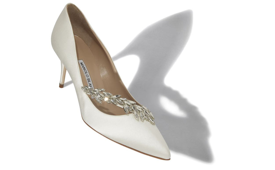 Bianca Belle White Jewel Buckle Pumps