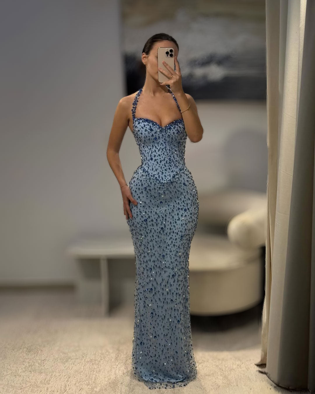 Ice Blue Sapphire Crystal Evening Gown - SimmiUnique