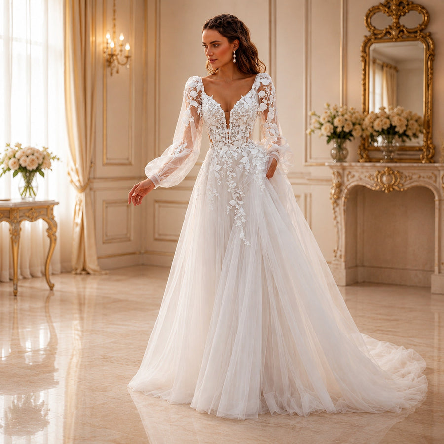 Alia Lace Floral Wedding Dress | SimmiUnique