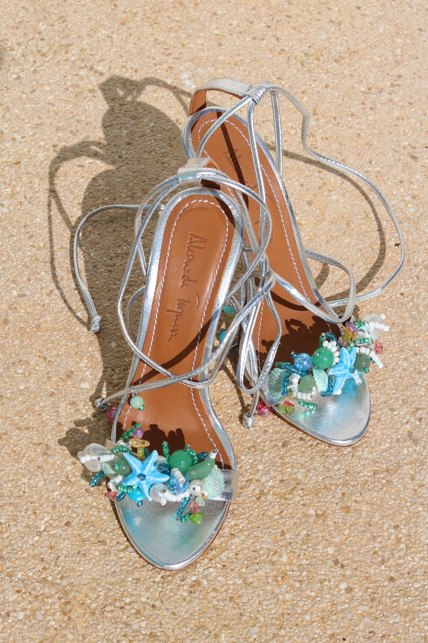 Aquamarine silver embellished heels