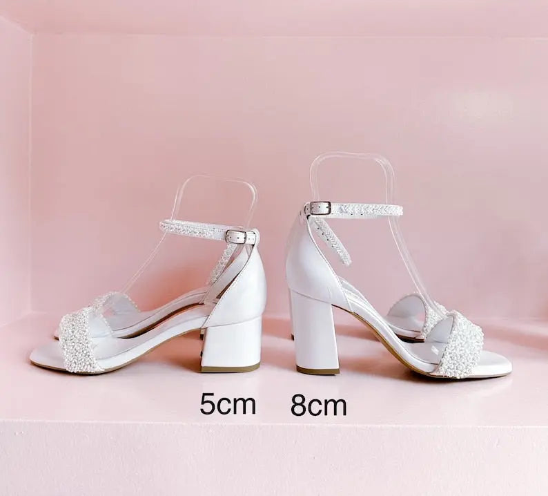 block heel wedding white leather sandals flordeashoes