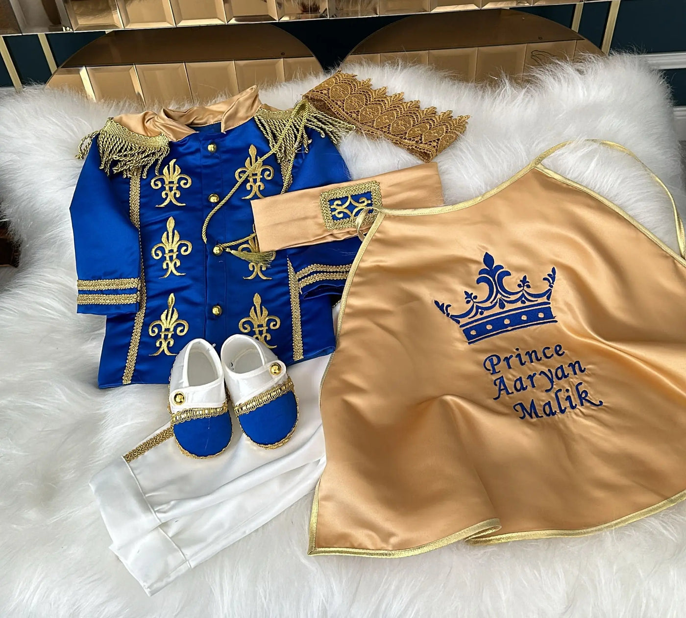 Gold and blue baby prince suit for special celebrations