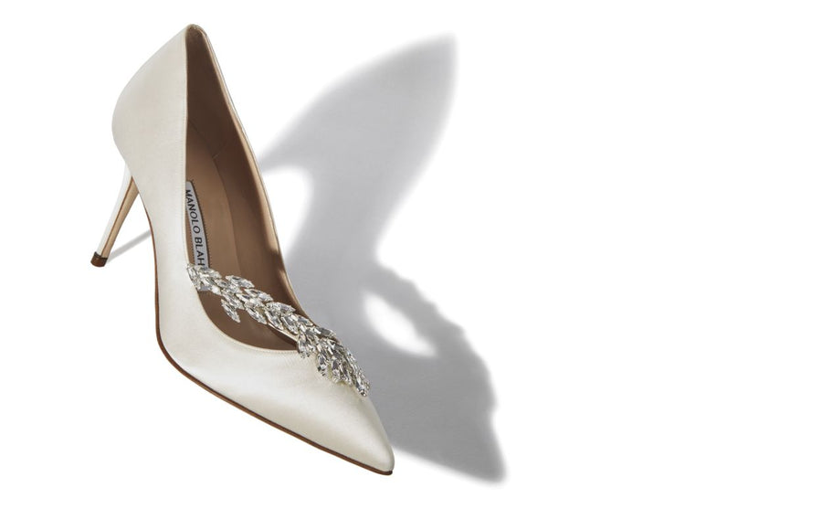 Alessia Belle White Jewel Buckle Pumps