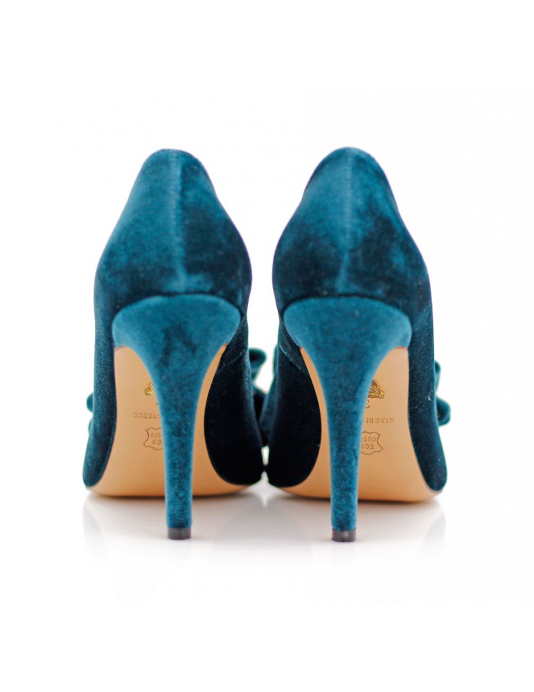 Classic Fairy Petrol Velvet Bow – detail shot