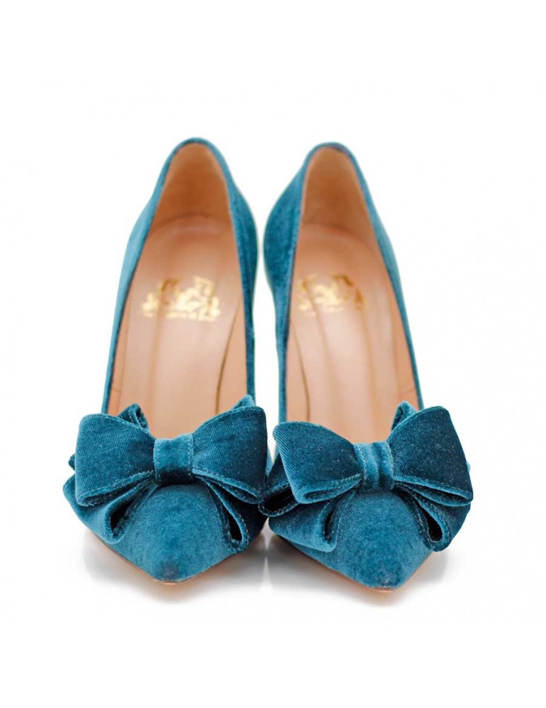 Classic Fairy Petrol Velvet Bow – side view