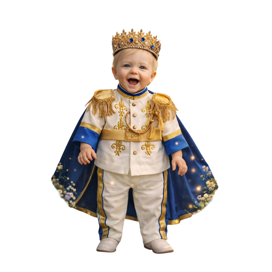 Royal Prince Costume for Boys, Baptism Outfit, First Birthday King Outfit, Custom Cape Set
