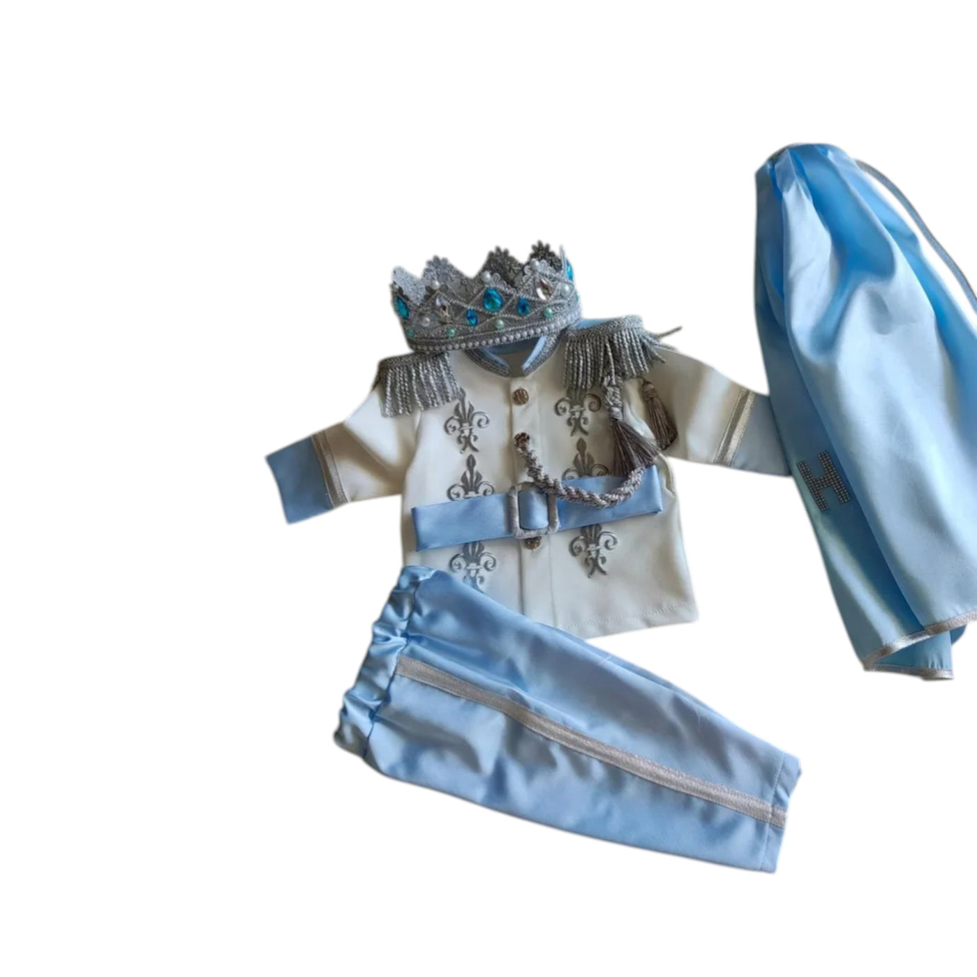Luxury Baby Boy Outfit Silver Prince Birthday Suit – detail shot