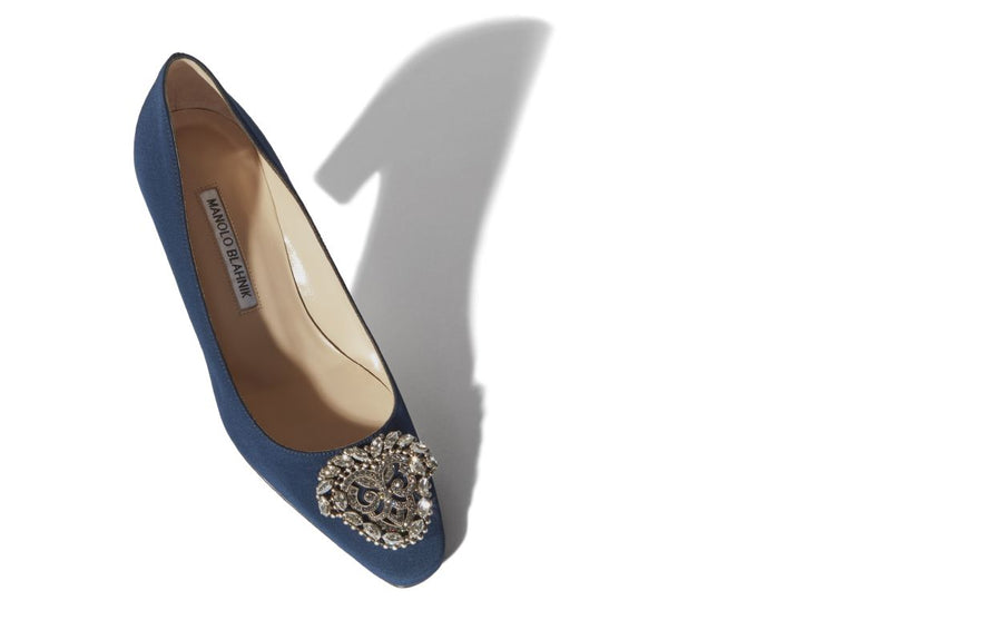 Celeste Élan Blue Jewel Buckle Pumps
