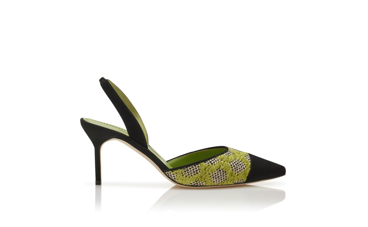 Cressida Star Green Slingback Slingbacks – side profile showing green slingback, pointed toe, suede, raffia, SimmiUnique