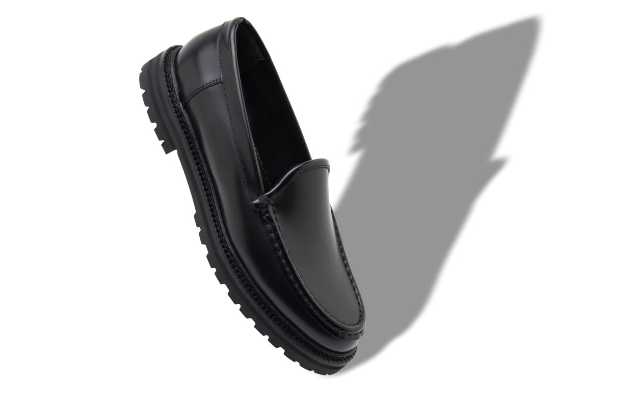 Cressida Grace Black Round Toe Loafers – front three-quarter view showing black round toe, SimmiUnique
