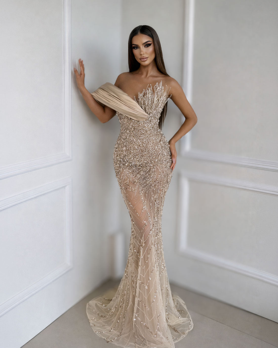 Champagne Crystal Corset Dress - SimmiUnique