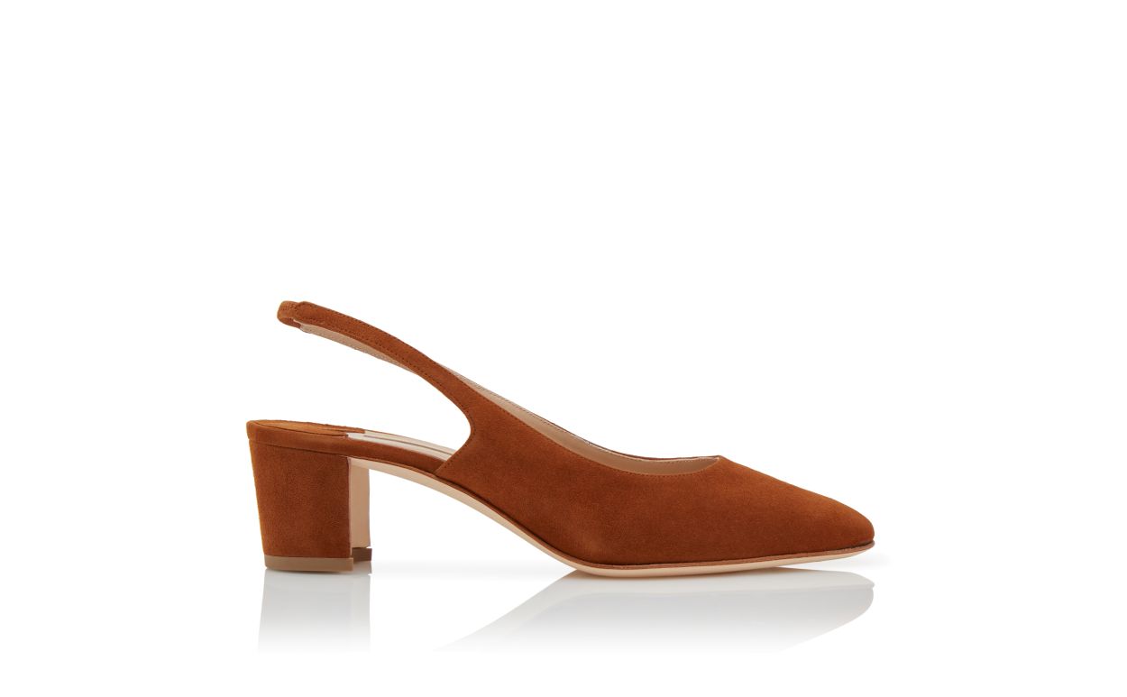 Marielle Jewel Brown Slingback Slingbacks – side profile showing brown slingback, almond toe, suede, SimmiUnique