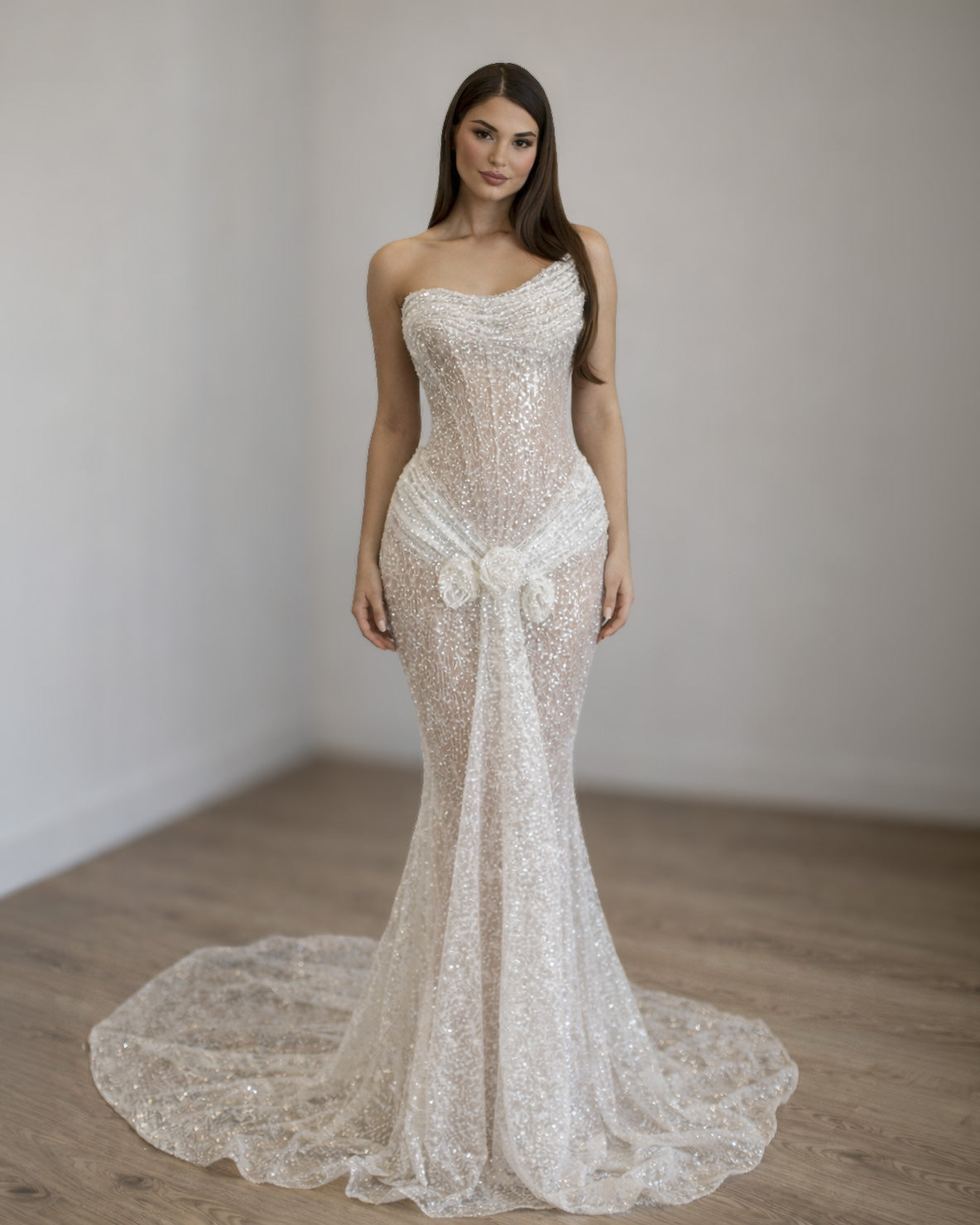 One-Shoulder Crystal Draped Mermaid Gown - SimmiUnique