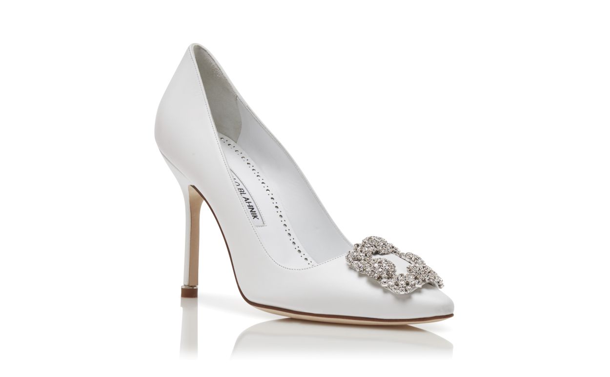 Rosalie Bloom White Jewel Buckle Pumps – top view showing white jewel buckle, crystal buckle, almond toe, SimmiUnique