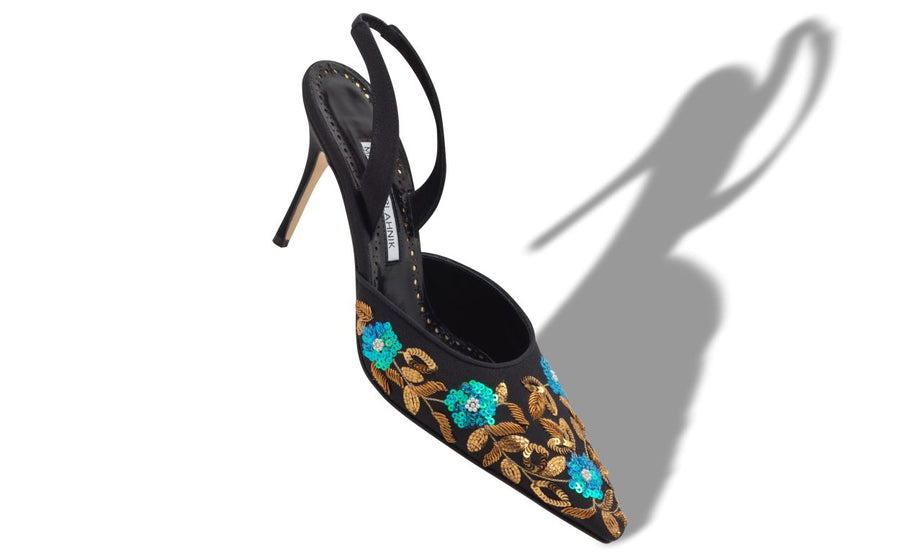 Odette Muse Black Embroidered Slingbacks
