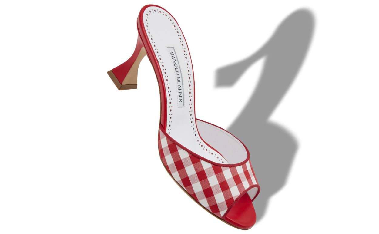 Rosalie Jewel Red Open Toe Mules – front three-quarter view showing red open toe, SimmiUnique