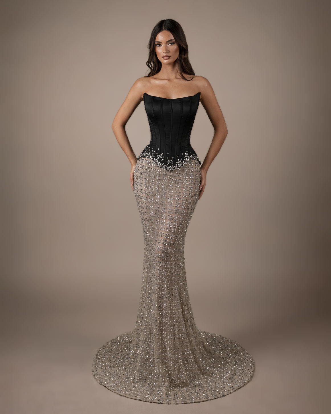 Black Corset Crystal Mermaid Gown - SimmiUnique