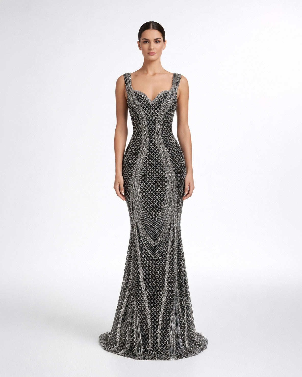 Black Silver Embellished Evening Gown - SimmiUnique