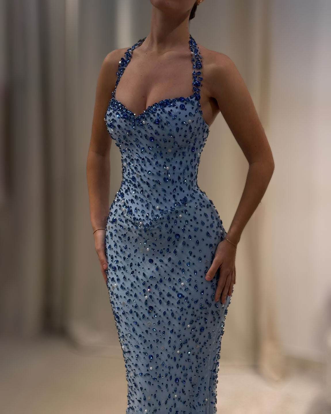 Ice Blue Sapphire Crystal Evening Gown - image 2