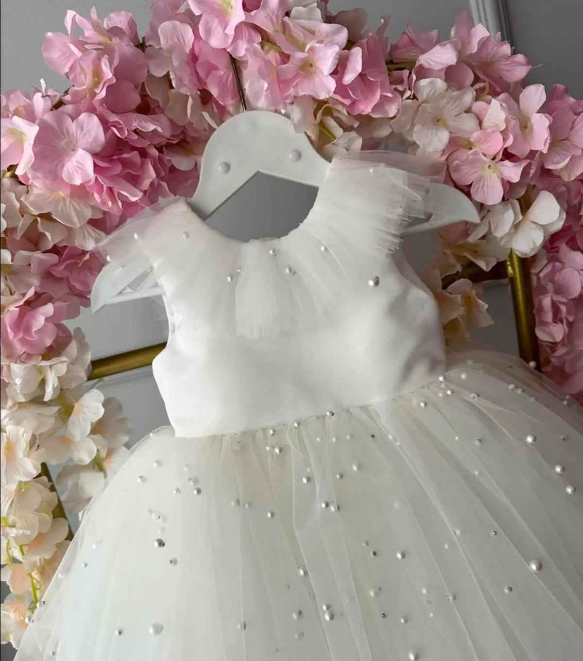 White Birthday Tutu Dress, 1st Birthday Dress – detail shot
