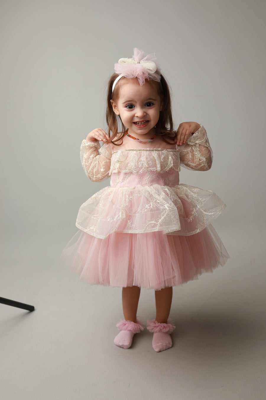 Pink Tulle Flower Girl Dress, Lace Birthday Party, Tutu Wedding Dress