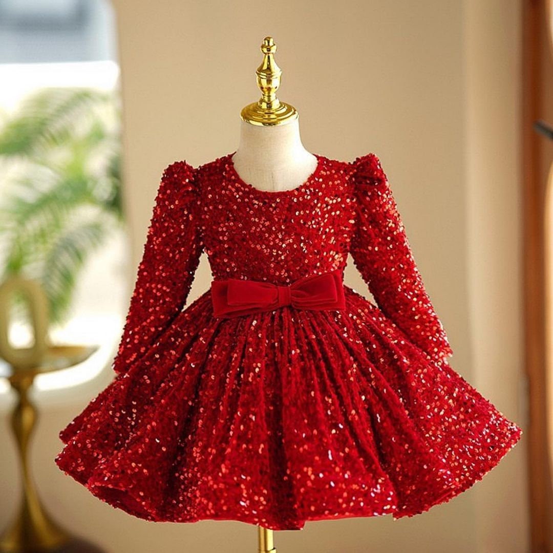 Red Sequin Baby Girl Dress: Handmade Tulle Party Dress