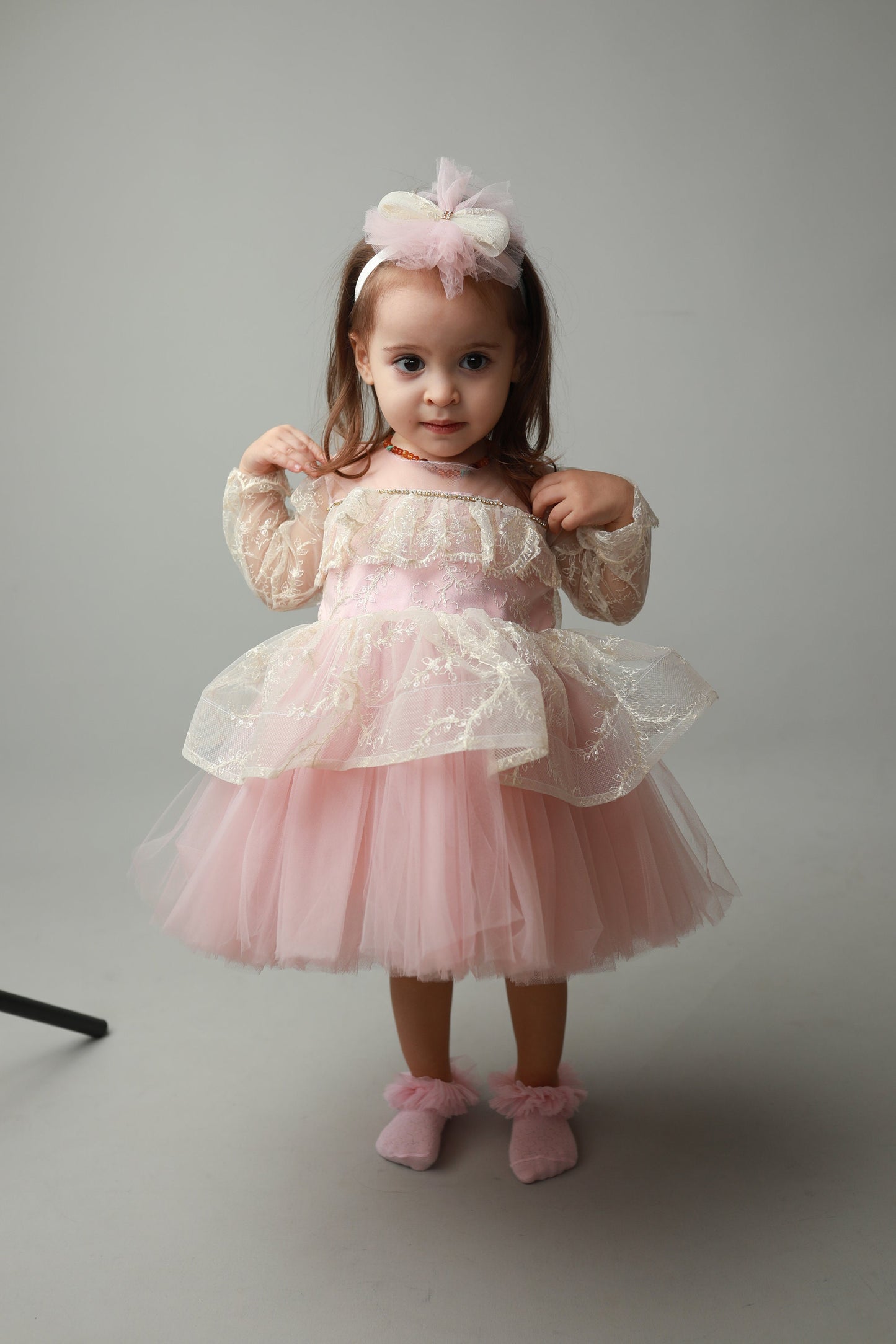 Pink Tulle Flower Girl Dress, Lace Birthday Party, Tutu Wedding Dress