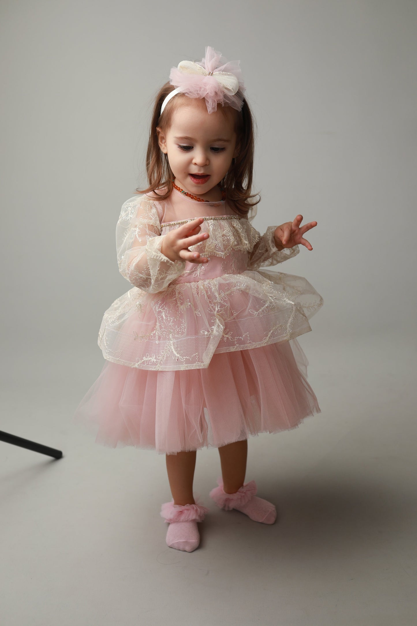 Pink Tulle Flower Girl Dress, Lace Birthday Party, Tutu Wedding Dress