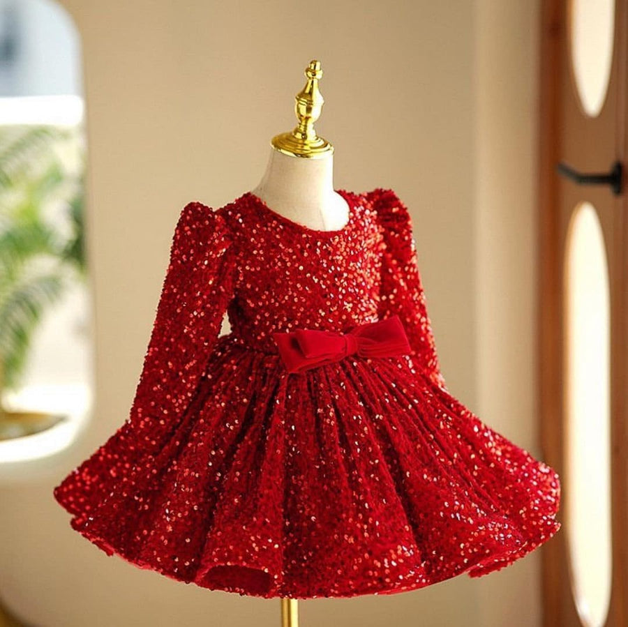 Red Sequin Baby Girl Dress: Handmade Tulle Party Dress