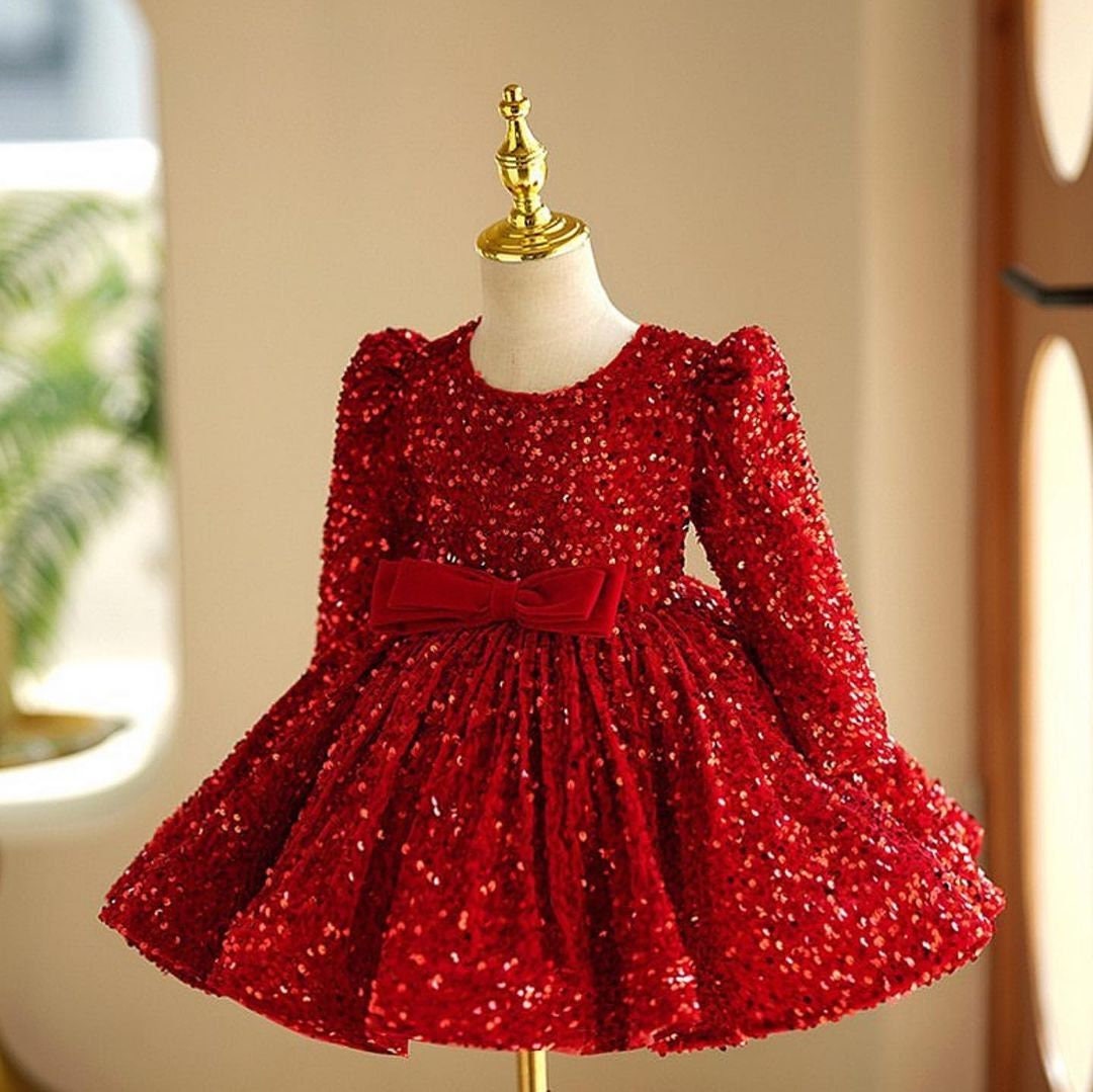 Red Sequin Baby Girl Dress: Handmade Tulle Party Dress
