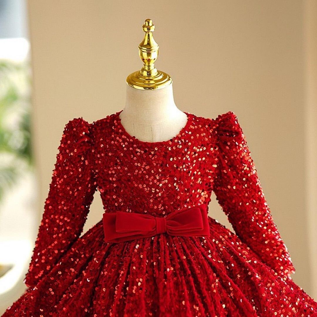 Red Sequin Baby Girl Dress: Handmade Tulle Party Dress