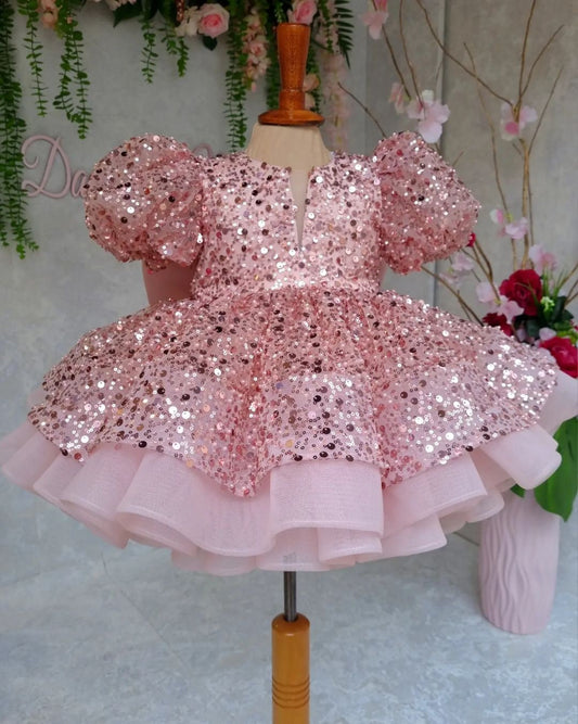 Pink Sequin Ruffle Tutu Dress: Elegant First Birthday Party