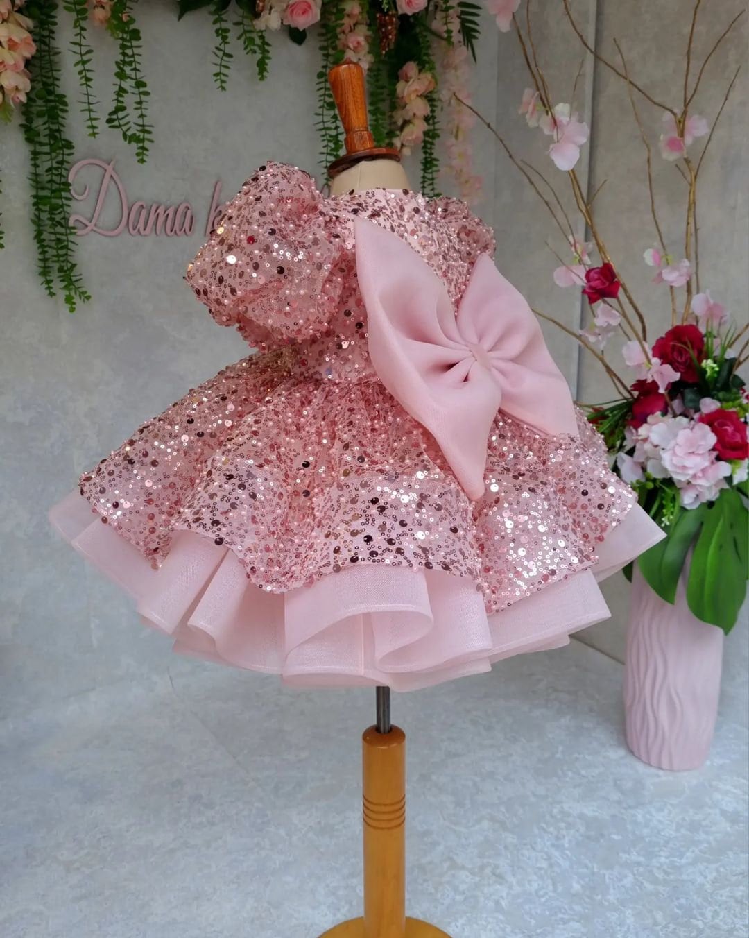 Pink Sequin Ruffle Tutu Dress: Elegant First Birthday Party