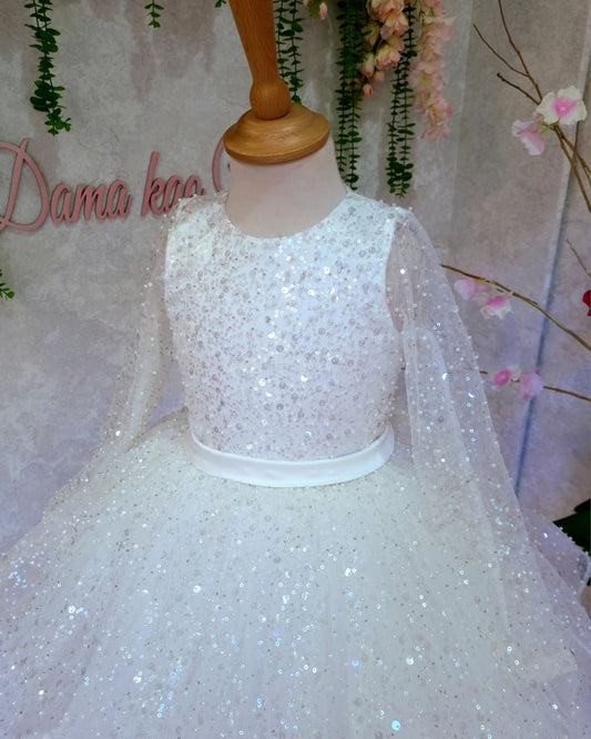 Handmade Sequin Tutu Dress: White Puffy Princess Flower Girl Dress
