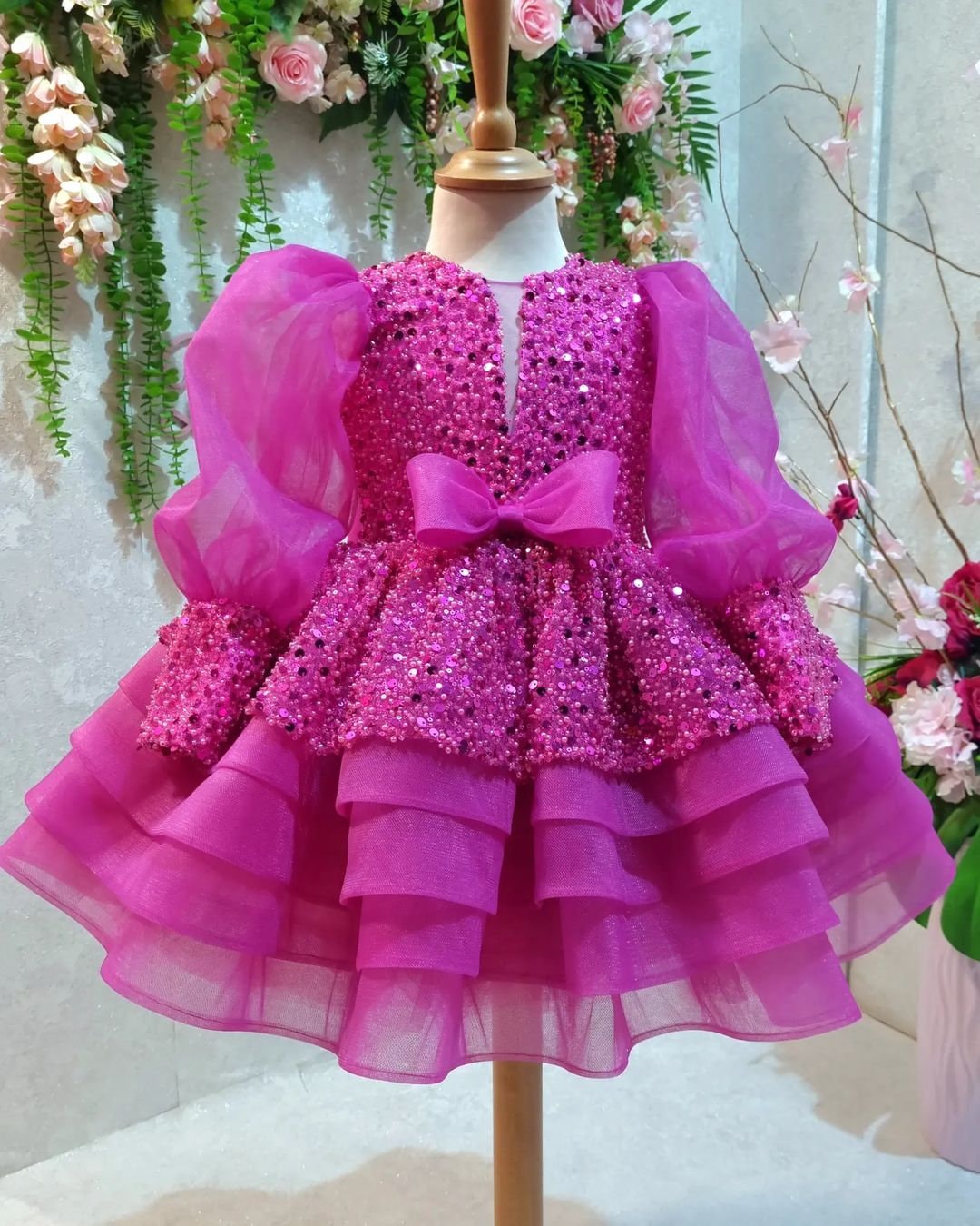 Handmade Sparkle Girl Dress: Red Sequin Party Dress
