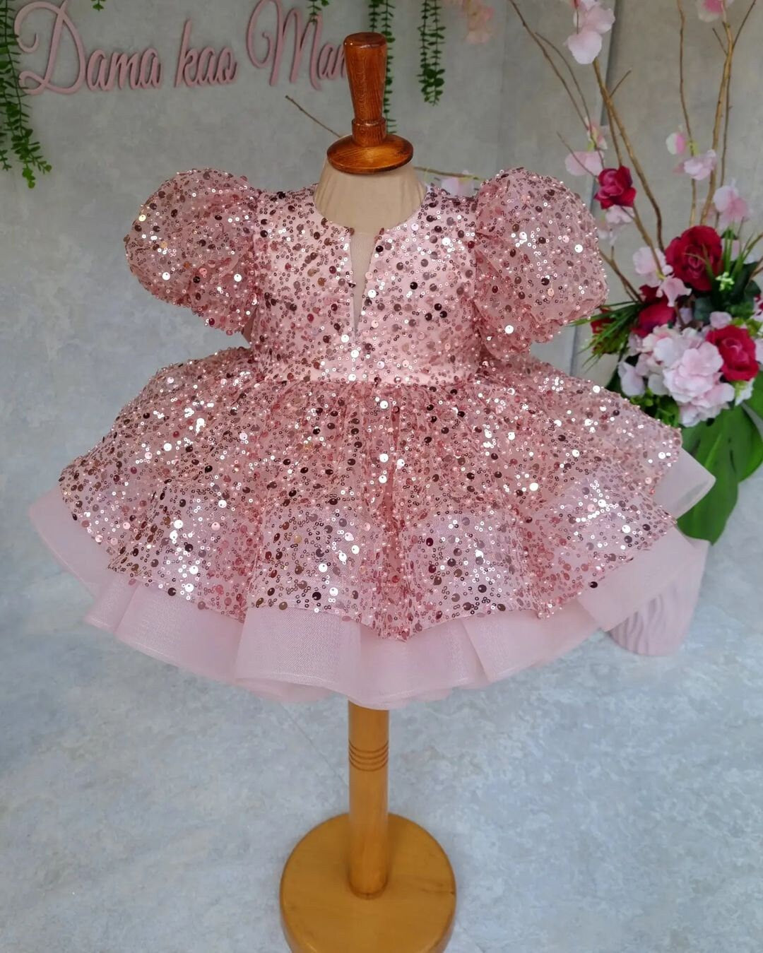 Pink Sequin Ruffle Tutu Dress: Elegant First Birthday Party